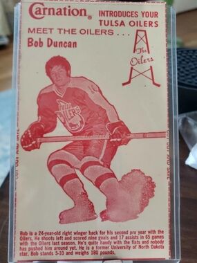 Tulsa Oilers Bob Duncan Hockey Card - 1972-73 Carnation Milk